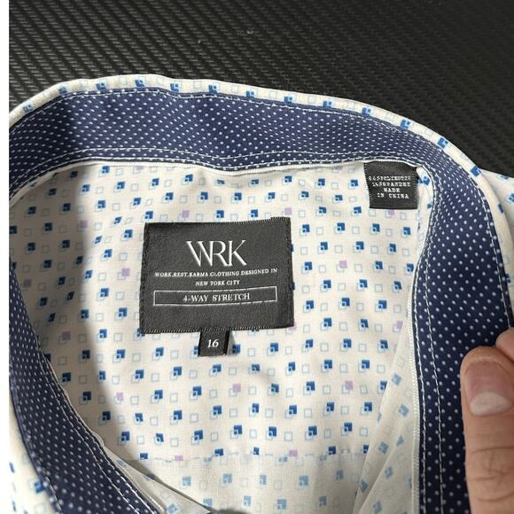 WRK 4 Way Stretch Performance Long Sleeve Button Up Geometric Print Size 16 Lrg - Picture 3 of 14